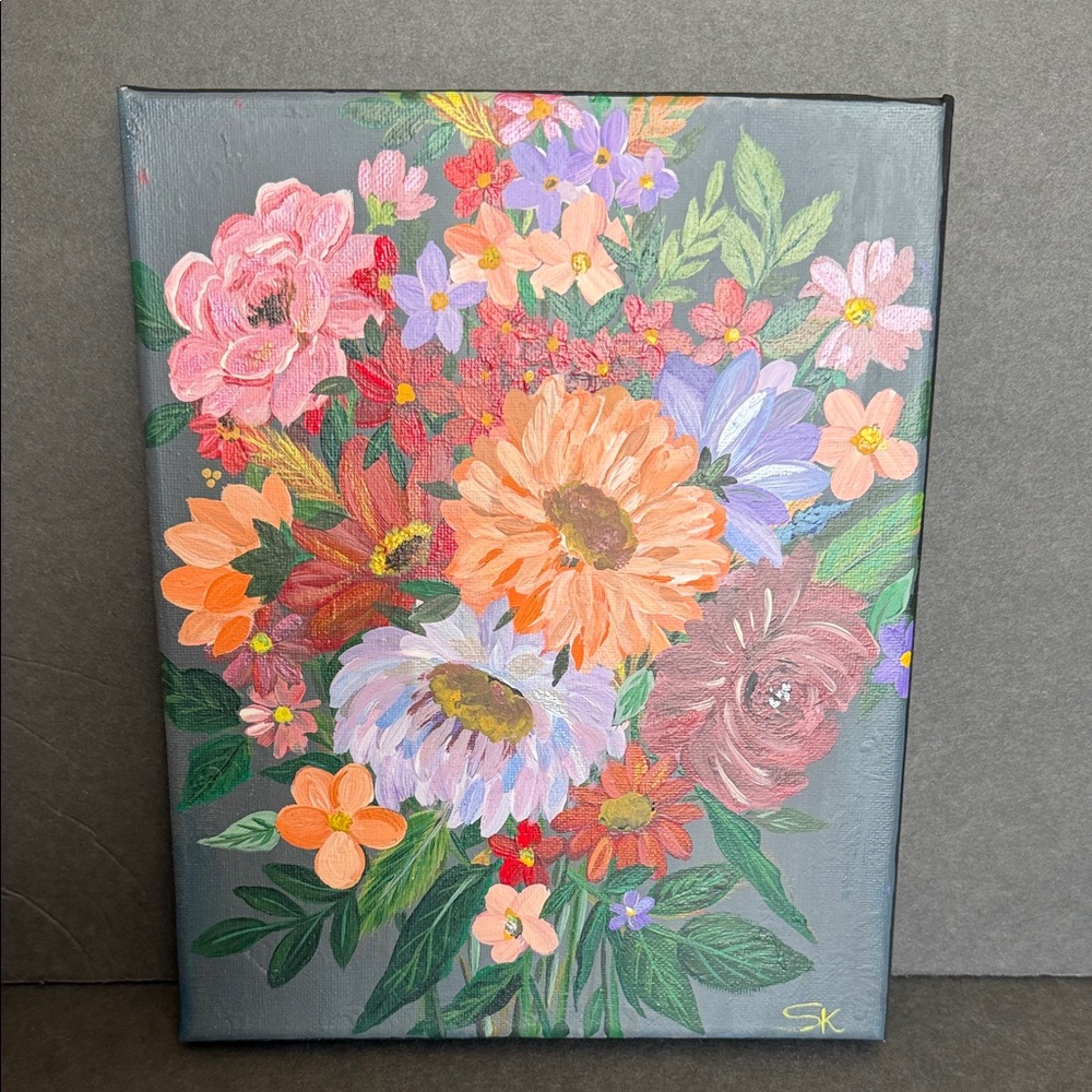 Floral Canvas Art with Vibrant Colors, Handpainted 8x10 canvas